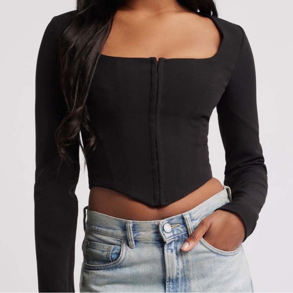 Mistress Rocks Long Sleeve Black Corset Top